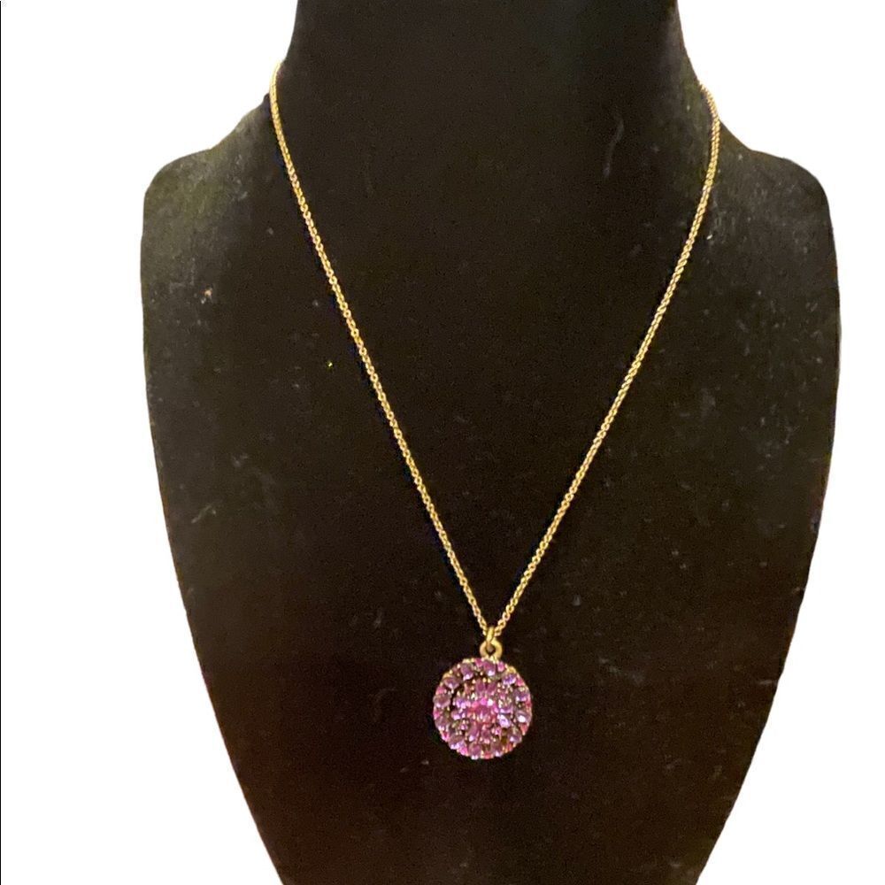 Lucky you chain necklace with round encrusted pendant with purple rhinestones